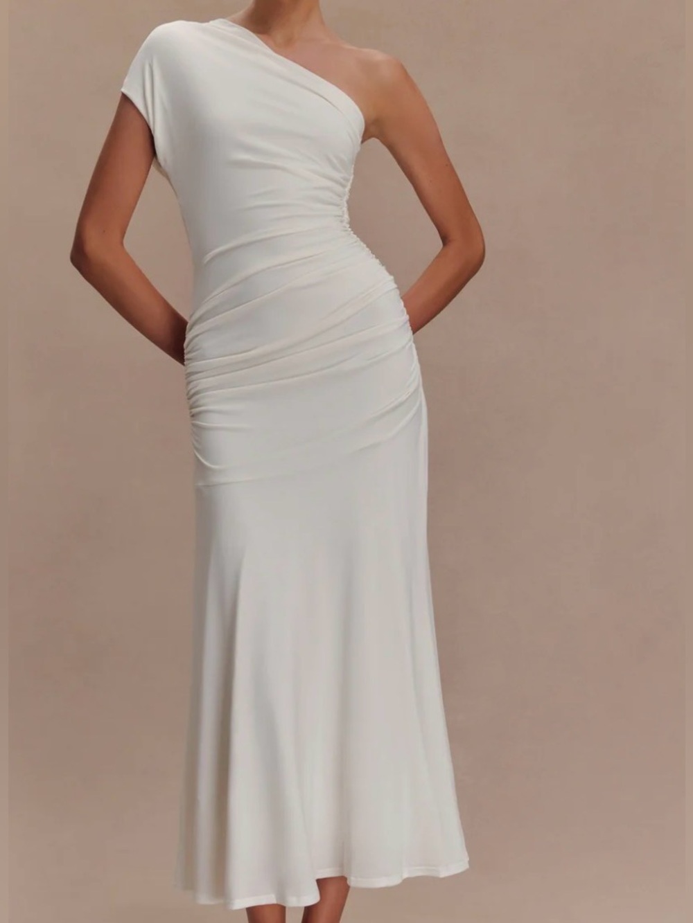 Chloe Peached Jersey One Shoulder Midi Dress - Ivory